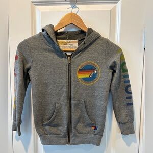 Aviator Nation Kids' Gray Zip Hoodie with navy pants matching set